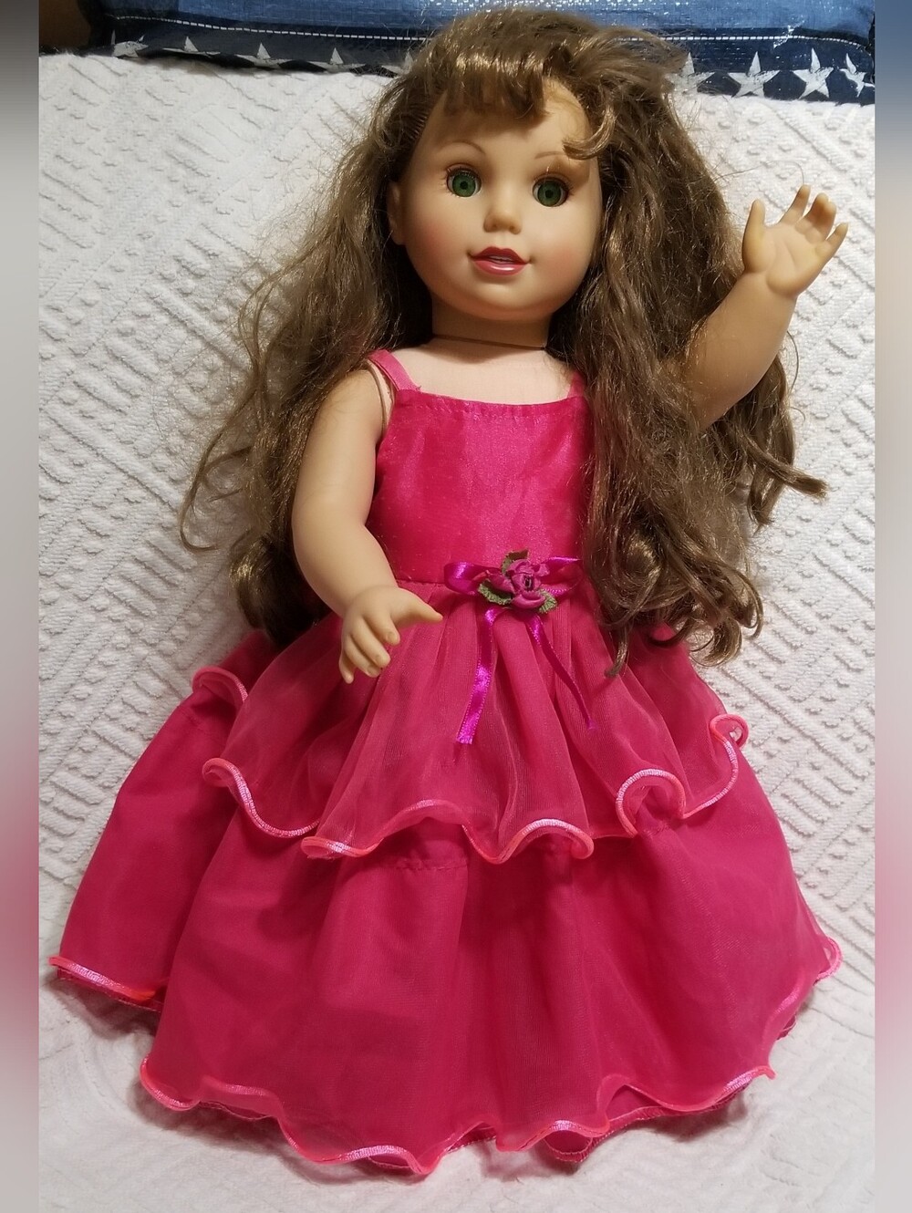 Laura Ashley Kathryn Alyse Doll With A Hot Pink Party Gown & Floral Waist Bow